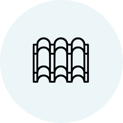 Roof tile icon on blue circle